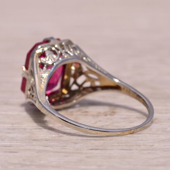 Lab Created Ruby Filigree Ring in White Gold - Picture 4 of 12
